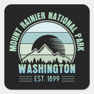 Rainier National Park Washington Retro Fyrkantigt Klistermärke