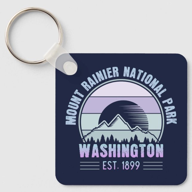 Rainier National Park Washington Retro Nyckelring (Framsida)