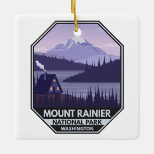 Rainier nationalpark Washington Cabin Retro Julgransprydnad Keramik