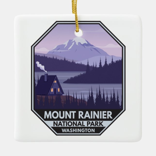 Rainier nationalpark Washington Cabin Retro Julgransprydnad Keramik (Framsida)