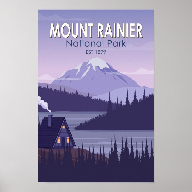 Rainier nationalpark Washington Cabin Retro Poster (Framsidan)