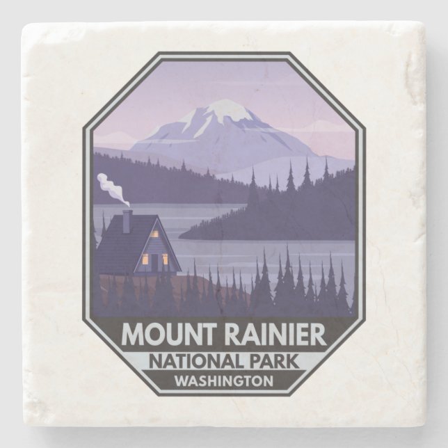 Rainier nationalpark Washington Cabin Retro Stenunderlägg (Framsidan)