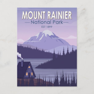 Rainier nationalpark Washington Cabin Retro Vykort