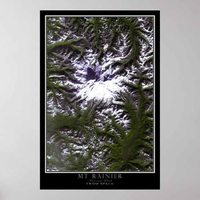 Rainier nationalpark Washington Satellite Poster (Framsidan)