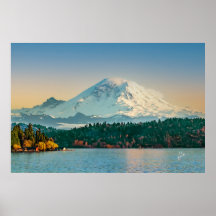 Rainier över Sjö Washington Sunset Fine Art