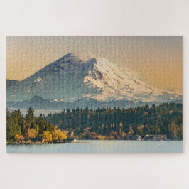 Rainier över Sjö Washington Sunset Fine Art Pussel