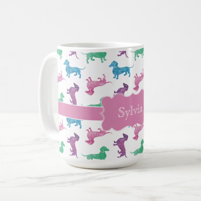 Raining Dachshunds Cute Pastel Doxies Kaffemugg (Framsida vänster)