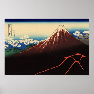 Rainstorm under toppmötet (av Hokusai) Poster
