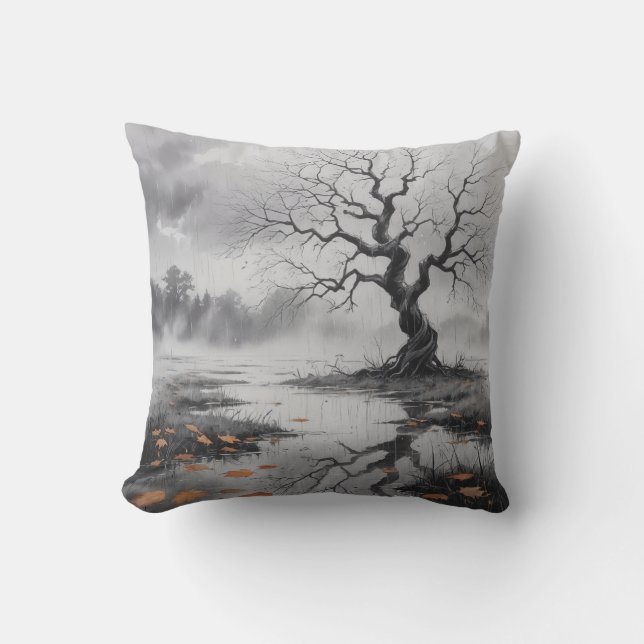 Rainy Autumn Träd Mood Pillow Kudde (Framsida)