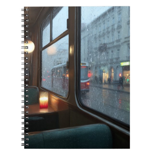 Rainy Café Window Tram Ride Notebook Anteckningsbok (Framsidan)