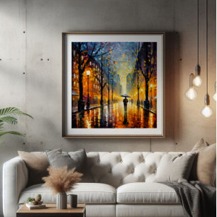 Rainy City Impressionism Fototryck