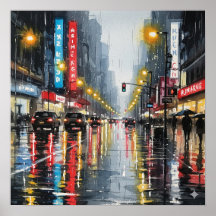 Rainy City Street Watercolor