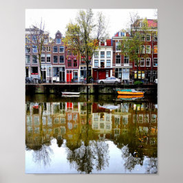 Rainy Day Amsterdam Canal Winter Reflection Photo Poster