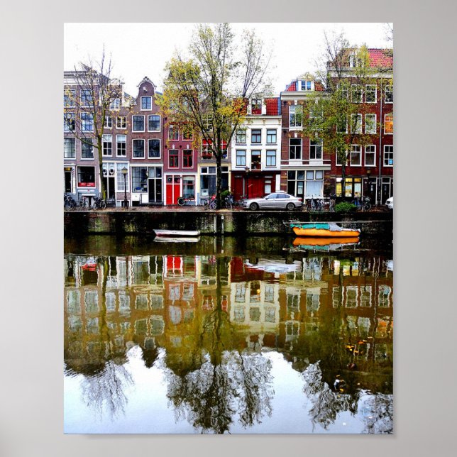 Rainy Day Amsterdam Canal Winter Reflection Photo Poster (Framsidan)