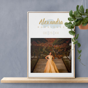 Rainy Day Blue & Guld Photo Quinceanera Poster