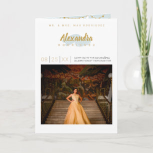 Rainy Day Blue och Guld Photo Quinceanera Inbjudan