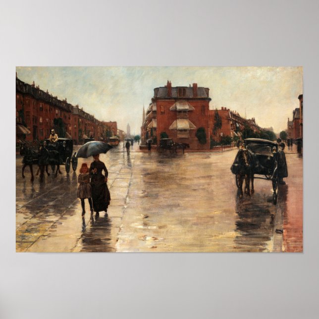 Rainy Day, Boston av Childe Hassam Poster (Framsidan)