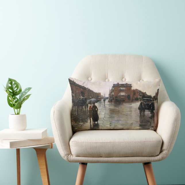 Rainy Day, Boston av Frederick Childe Hassam Lumbarkudde (Stol)