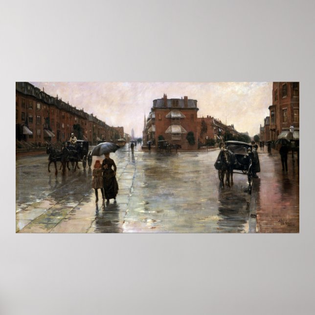 Rainy Day, Boston av Frederick Childe Hassam Poster (Framsidan)