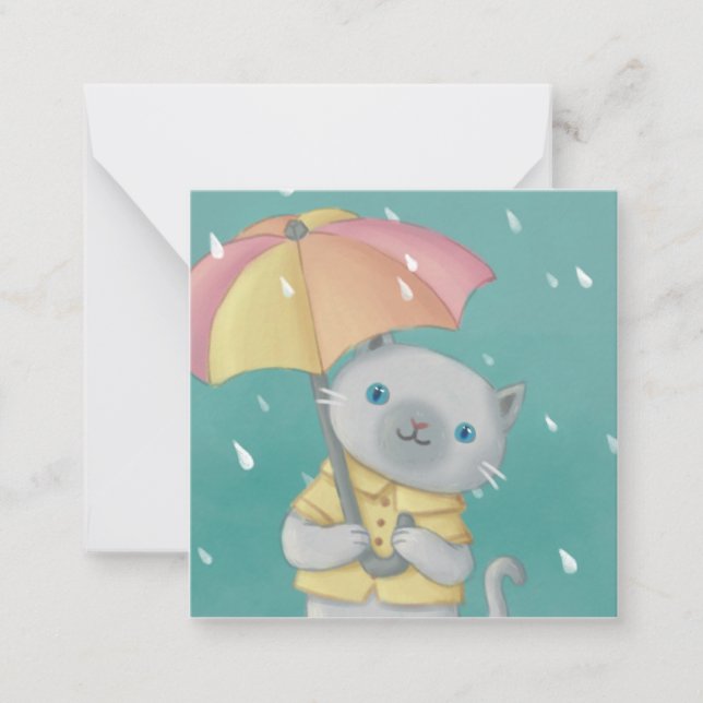 Rainy Day: Cat & Umbrella Illustration Anteckningskort (Framsida)