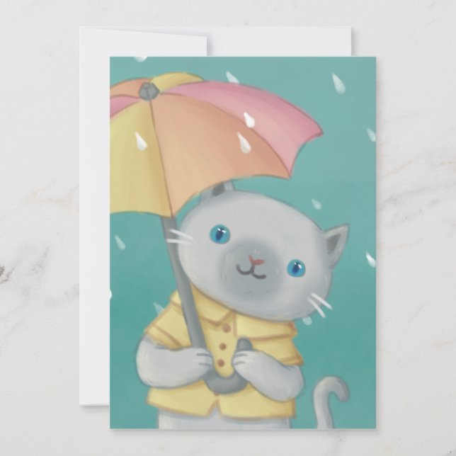 Rainy Day: Cat & Umbrella Illustration Inbjudningar (Framsida)