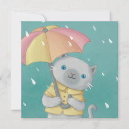 Rainy Day: Cat & Umbrella Illustration Inbjudningar