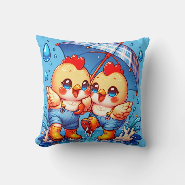 "Rainy Day Chickens" Kudde (Framsida)
