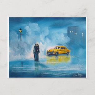 RAINY DAY COUPLE GULT TAXI CAB VYKORT