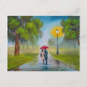 RAINY DAY COUPLE UMBRELLA PAINTING VYKORT