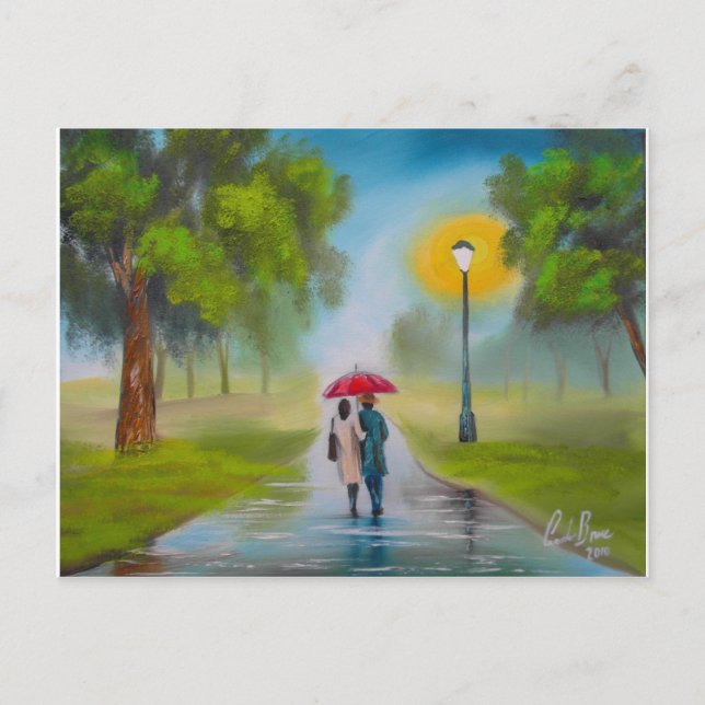RAINY DAY COUPLE UMBRELLA PAINTING VYKORT (Framsida)