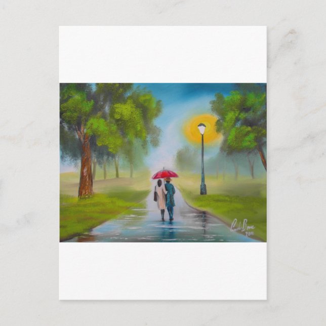 RAINY DAY COUPLE UMBRELLA PAINTING VYKORT (Framsida)