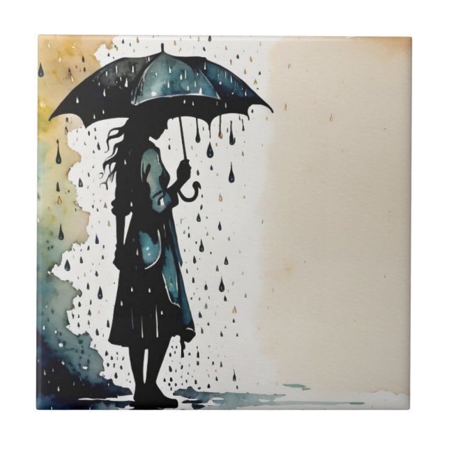 Rainy Day Elegance - Kvinnor i regnet Kakelplatta (Framsidan)