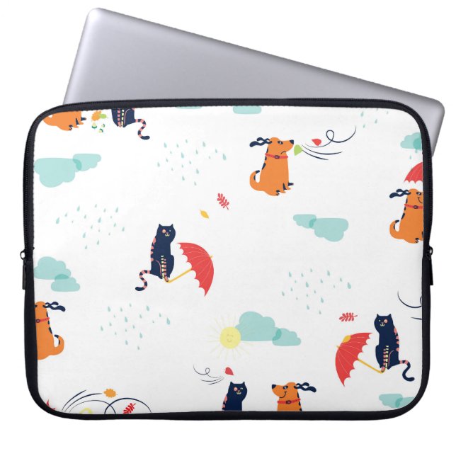 Rainy Day Friends: Cat Hund Vintage Laptop Fodral (Framsidan)