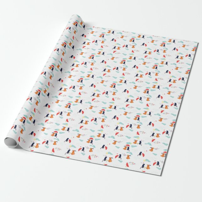 Rainy Day Friends: Cat Hund Vintage Presentpapper (Utrullad)