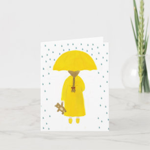 Rainy Day Girl med Nalle Note Card Kort