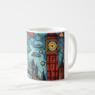 Rainy Day i London, Colorful Doodle Illustration Kaffemugg