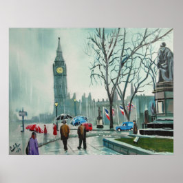 Rainy Day i London med paraplyer Poster