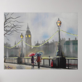 Rainy Day i London-paret med paraply Poster