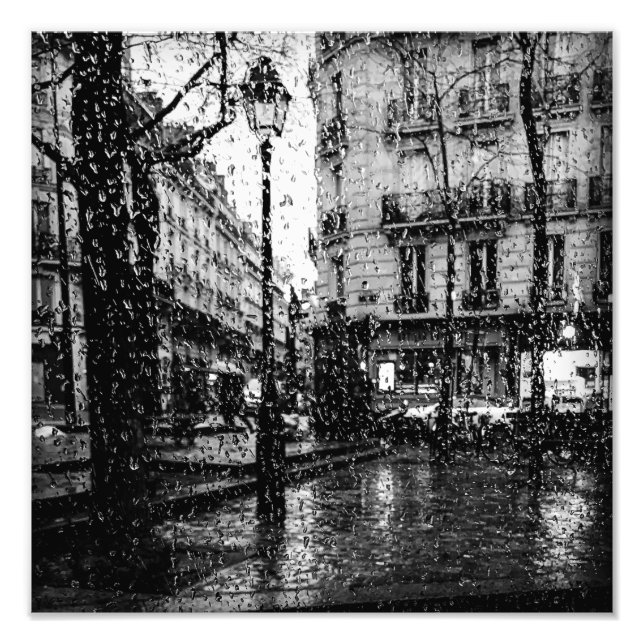 Rainy Day i Paris, svart och vitt Fototryck (Framsidan)