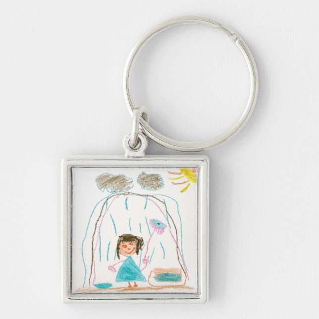 Rainy Day Keychain Fyrkantig Silverfärgad Nyckelring (Framsidan)