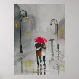 Rainy Day, paraplyromantiskt par på hösten Poster