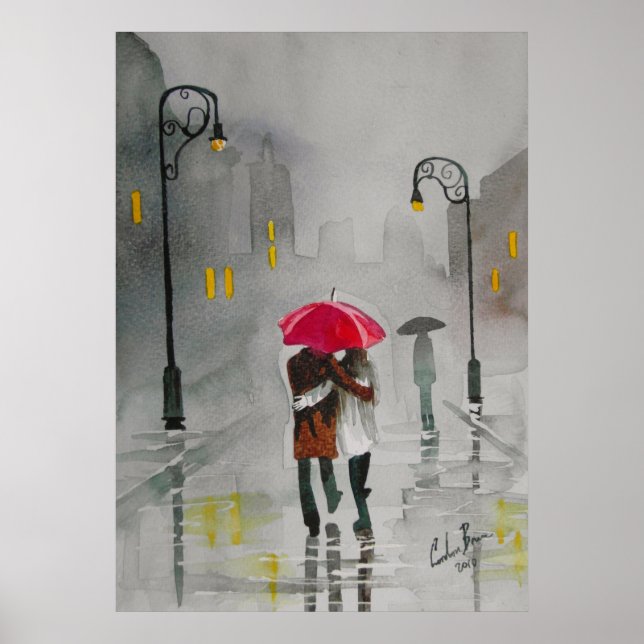 Rainy Day, paraplyromantiskt par på hösten Poster (Framsidan)
