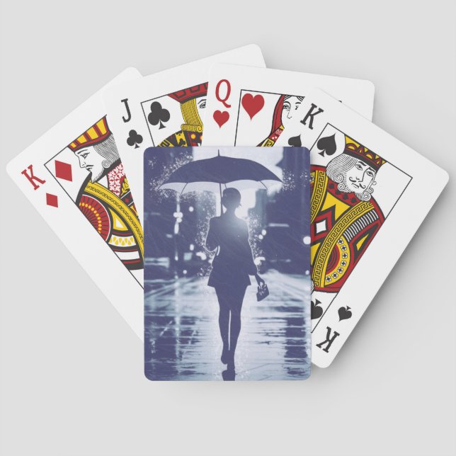 Rainy Day Parbrella Silhouette Poker Spelkort (Baksidan)