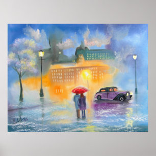 Rainy Day Red parbrella romantic-par promenera Poster