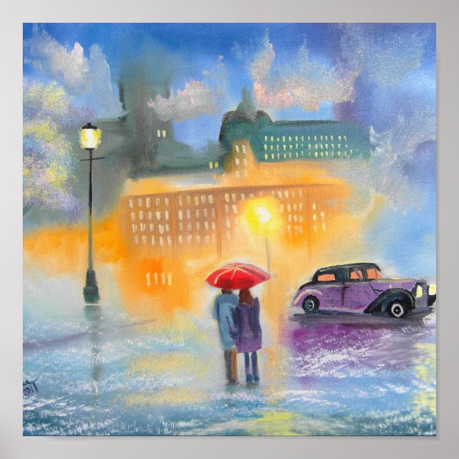 Rainy Day Red parbrella romantic-par promenera Poster (Framsidan)