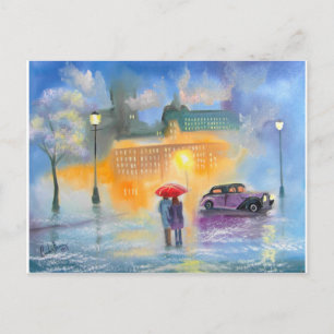 Rainy Day Red parbrella romantic-par promenera Vykort
