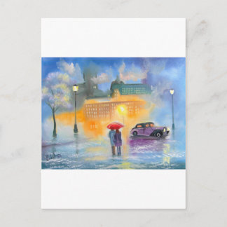 Rainy Day Red parbrella romantic-par promenera Vykort