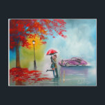 RAINY DAY RED UMBRELLA ROMANTIC COUPLE VYKORT<br><div class="desc">http://www.squidoo.com/rainy-day-paintings</div>