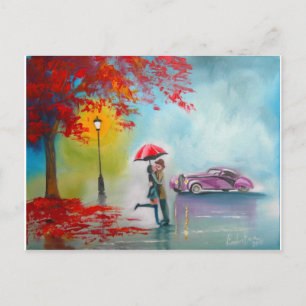 RAINY DAY RED UMBRELLA ROMANTIC COUPLE VYKORT