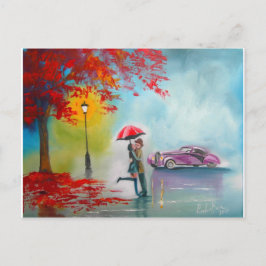RAINY DAY RED UMBRELLA ROMANTIC COUPLE VYKORT
